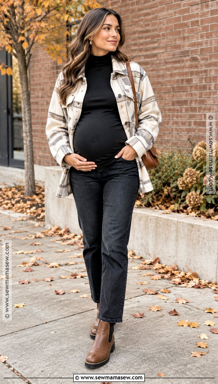 Maternity Jeans And Shacket Outfit - 25 maternity fall outfits