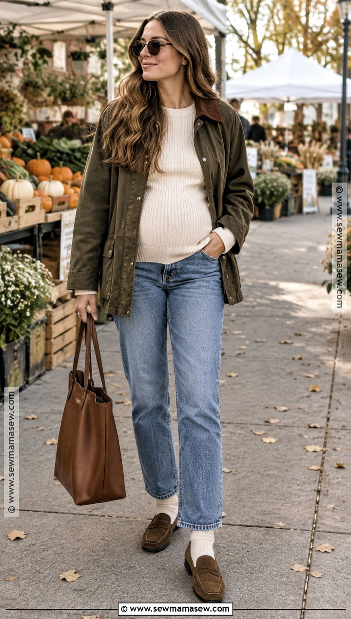 Maternity Jeans With Barn Jacket - 15 second trimester outfits fall