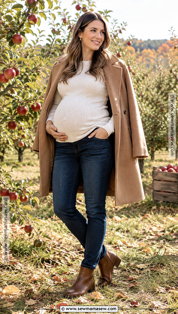 Maternity Jeans With Cream Sweater And Boots - 20 Fall Maternity Photoshoot Outfits