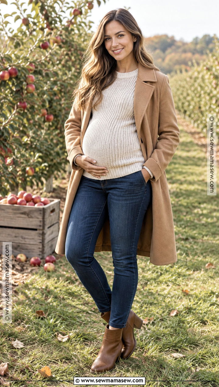Maternity Jeans With a Knit Sweater and Boots - 15 fall maternity photo outfits