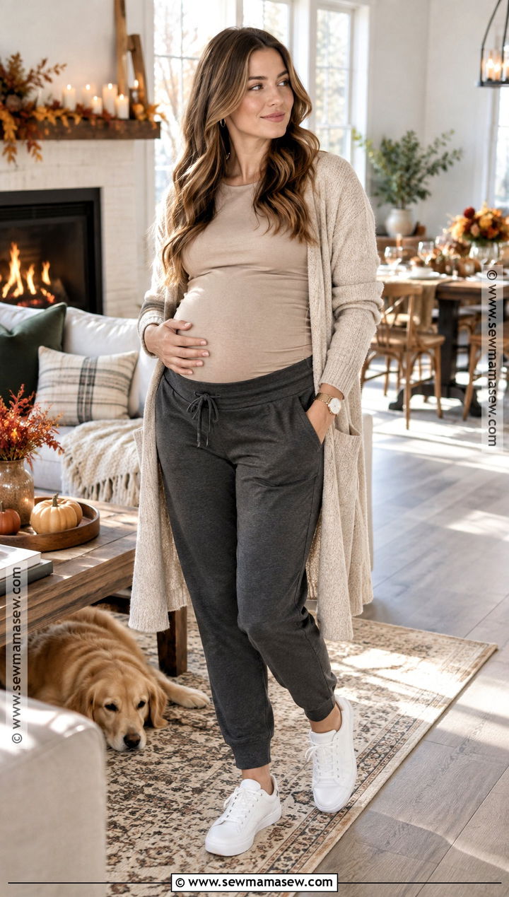 Maternity Joggers With Long Cardigan - 20 maternity thanksgiving outfit casual ideas