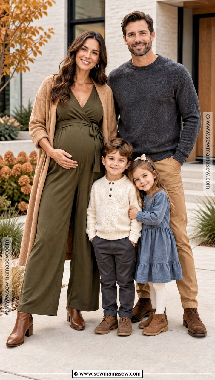 Maternity Jumpsuit And Long Cardigan Family Photo Outfit - 15 fall maternity family photos outfits