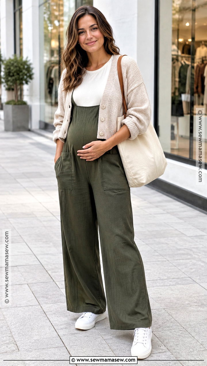 Maternity Jumpsuit With Cropped Cardigan - 15 second trimester outfits fall