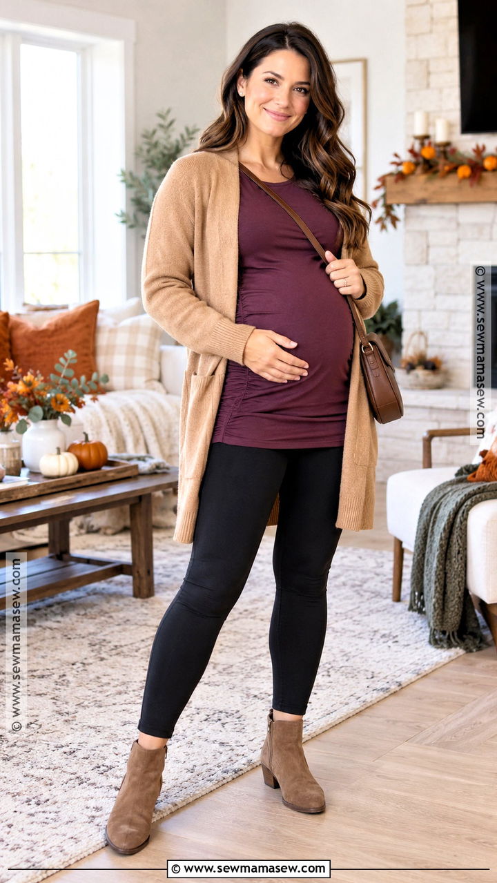 Maternity Leggings And Open Cardigan Thanksgiving Outfit - 20 leggings thanksgiving outfit