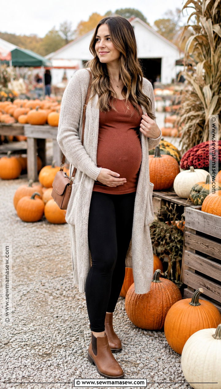 Maternity Leggings With Long Cardigan And Boots - 20 Pumpkin Patch Outfit Leggings