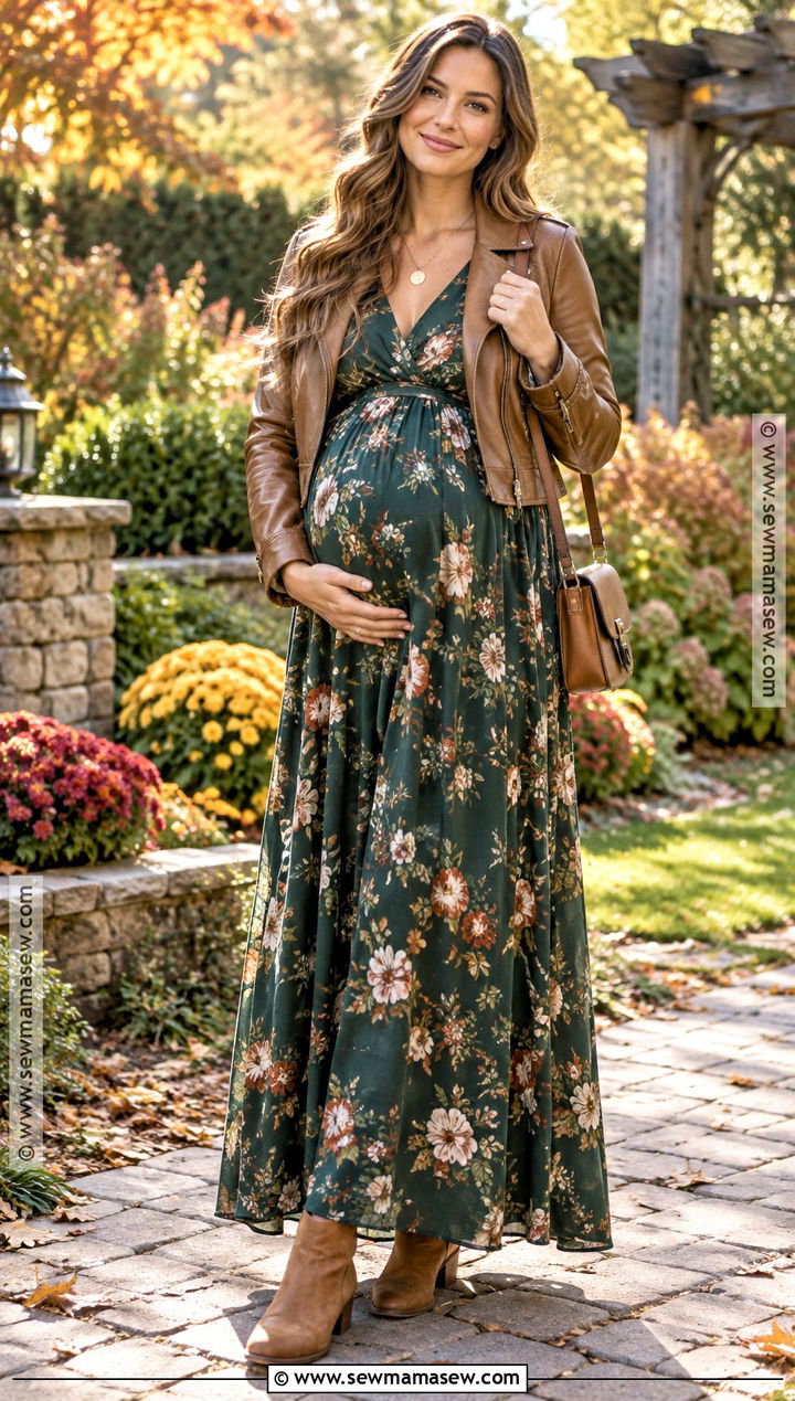 Maternity Maxi Dress And Faux Leather Jacket Outfit - 25 maternity fall outfits