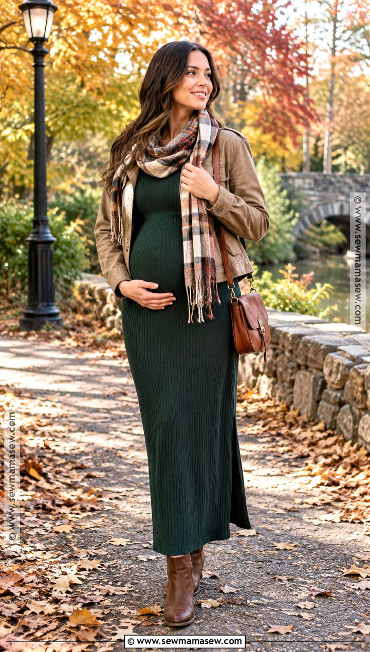 Maternity Maxi Dress With Cropped Jacket And Boots - 20 fall and winter maternity outfits