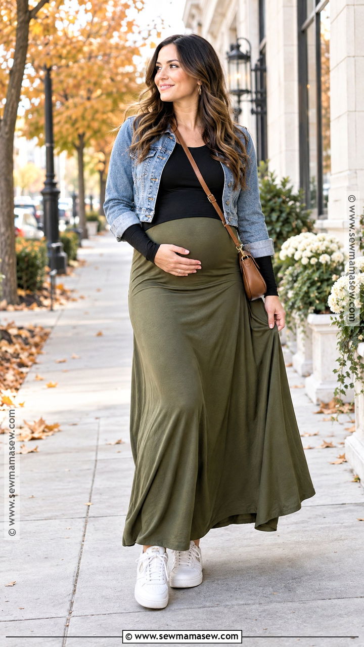 Maternity Maxi Skirt And Fitted Top Fall Outfit - 20 casual fall maternity outfits