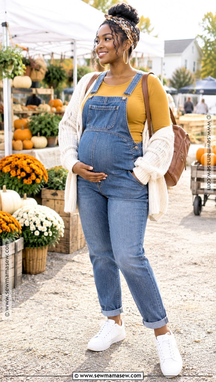 Maternity Overalls And Cardigan Outfit - 15 fall maternity outfits for black women
