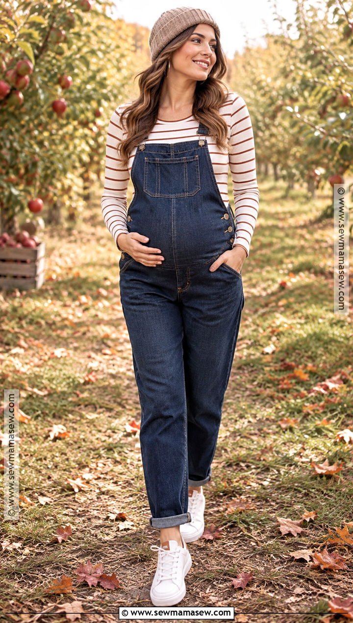 Maternity Overalls And Striped Top Photoshoot - 20 maternity fall outfits photoshoot