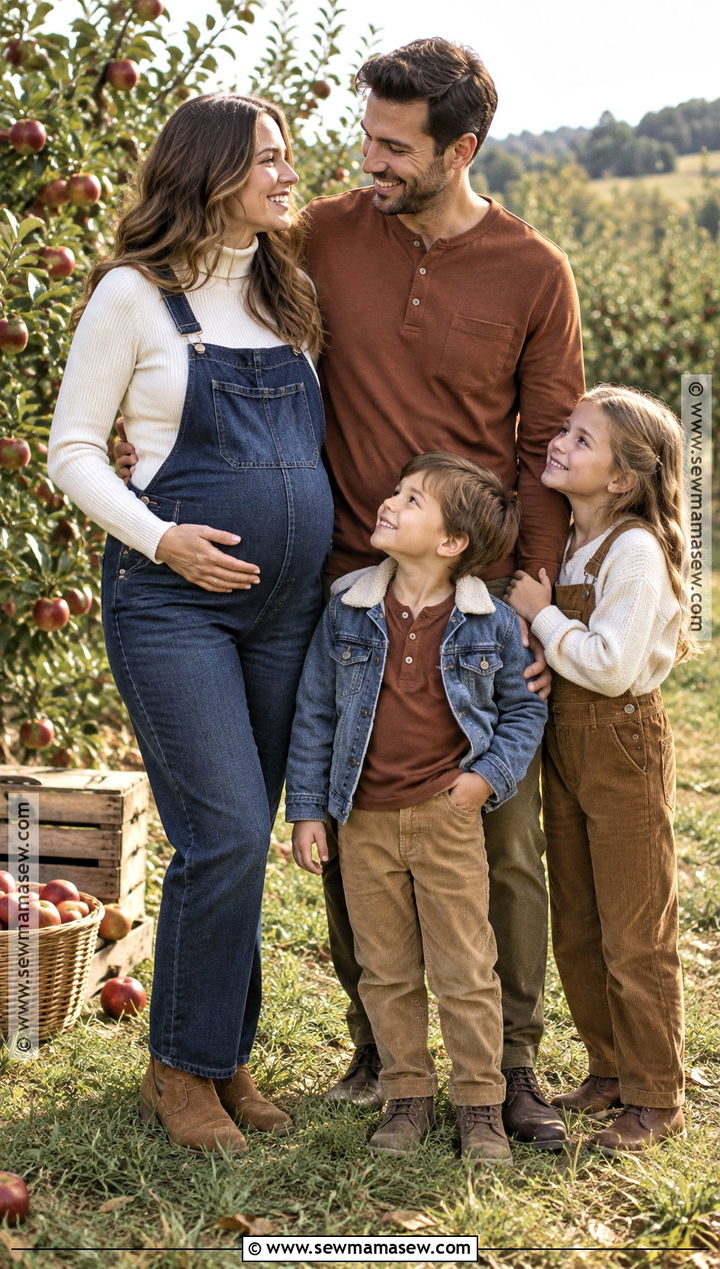 Maternity Overalls With A Fitted Turtleneck - 15 fall family maternity pictures outfits
