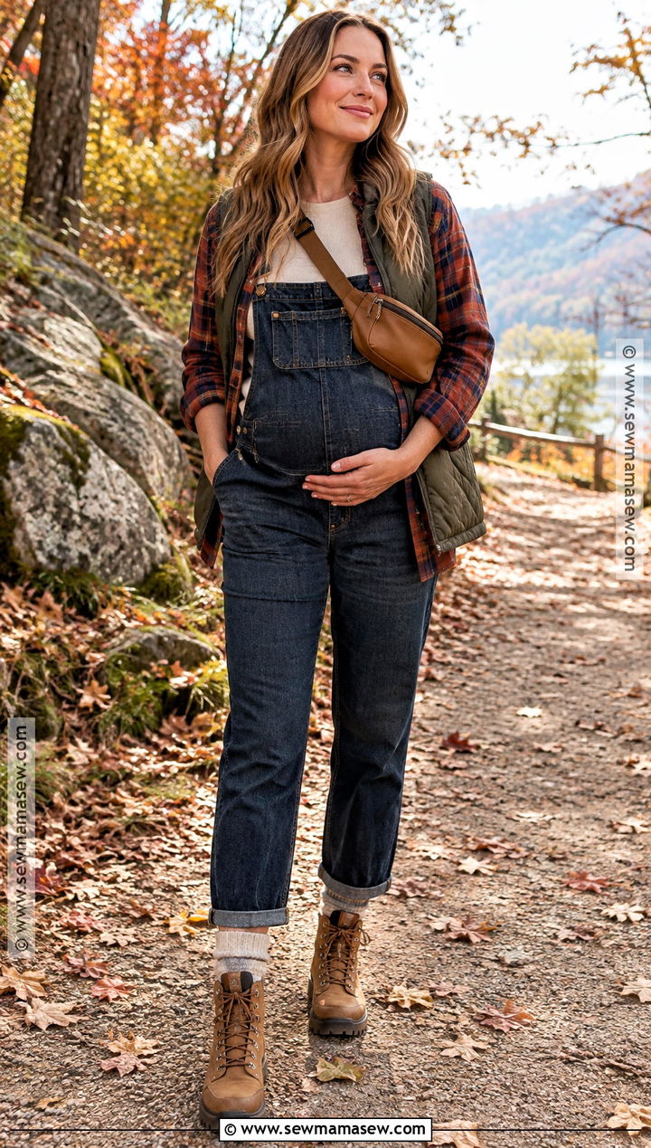 Maternity Overalls With Flannel Shirt And Hiking Boots - 15 maternity overalls outfit fall