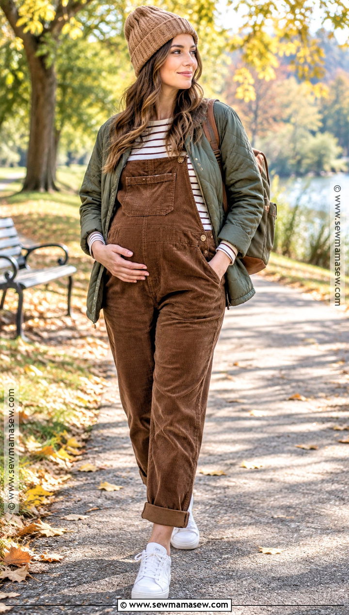Maternity Overalls With Long Sleeve Top - 15 pregnancy capsule wardrobe fall winter ideas