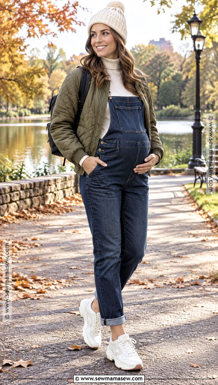 Maternity Overalls With Long Sleeve Top - 15 fall winter maternity style ideas