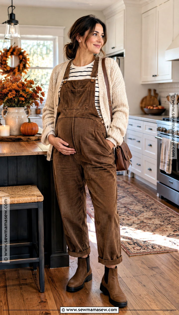 Maternity Overalls With Striped Top - 20 maternity thanksgiving outfit casual ideas