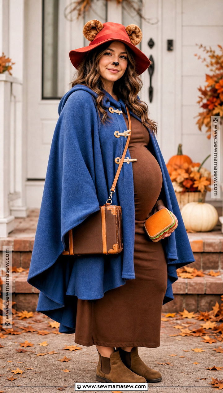 Maternity Paddington Costume With Blue Cape - 35 paddington halloween costume ideas