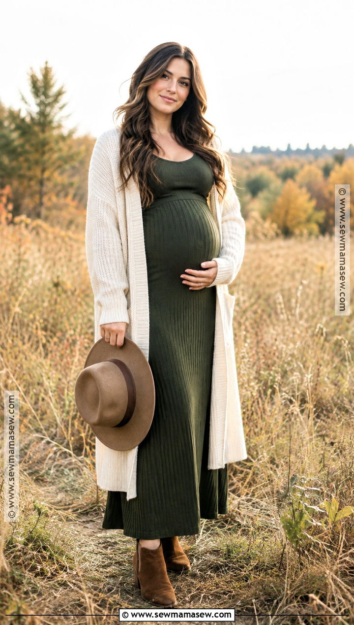 Maternity Photo Outfit With Ribbed Maxi Dress and Boots - 15 Fall Pregnancy Style Ideas