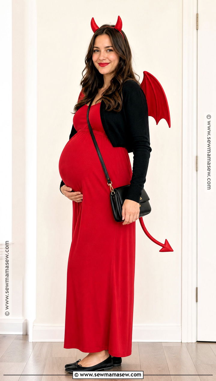 Maternity Red Devil Costume With Maxi Dress - 30 Red Devil Halloween Costume Ideas