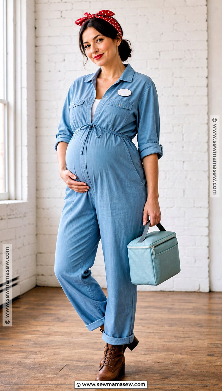 Maternity Rosie The Riveter Costume With Denim Jumpsuit - 35 rosie the riveter costume ideas
