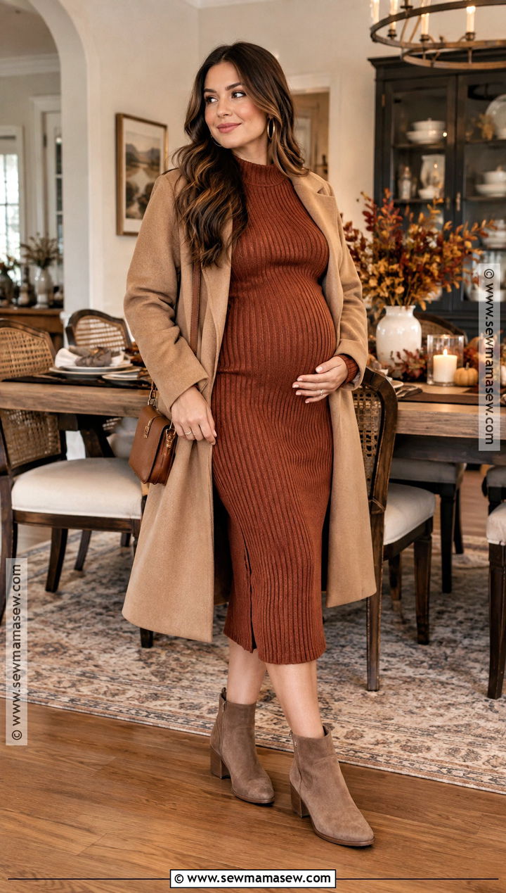 Maternity Sweater Dress With Ankle Boots - 15 maternity outfits thanksgiving