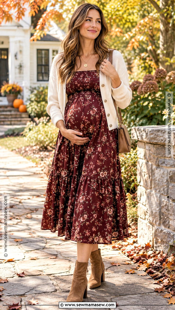 Maternity Thanksgiving Midi Dress And Boots Outfit - 25 maternity thanksgiving outfit ideas