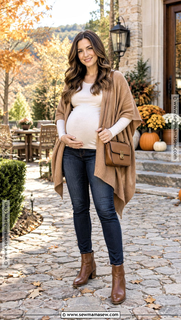 Maternity Thanksgiving Poncho And Jeans Outfit - 25 maternity thanksgiving outfit ideas