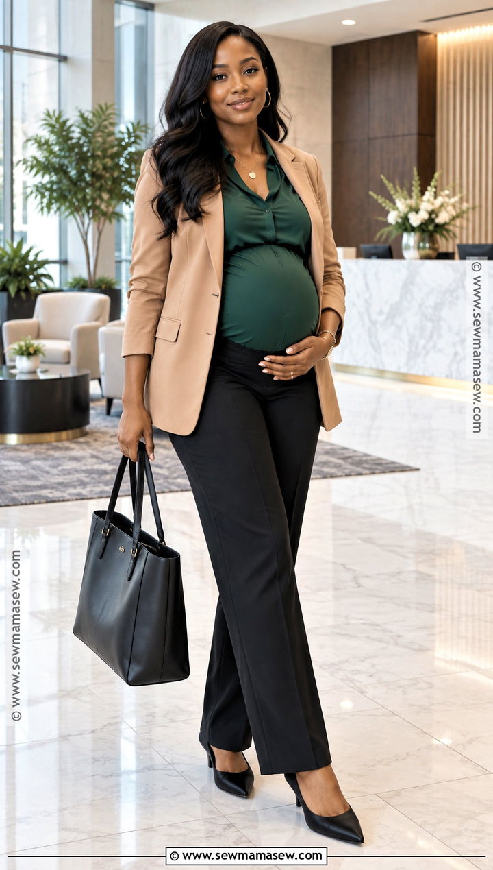 Maternity Trousers And Blazer Work Outfit - 15 fall maternity outfits for black women