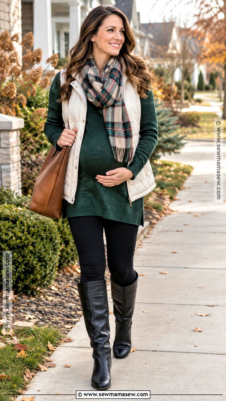 Maternity Tunic Sweater With Leggings And Boots - 20 pregnancy fall fashion ideas