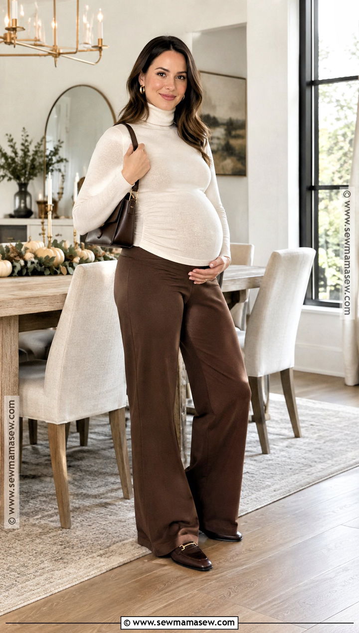 Maternity Wide Leg Pants With Fitted Turtleneck - 20 maternity thanksgiving outfit casual ideas