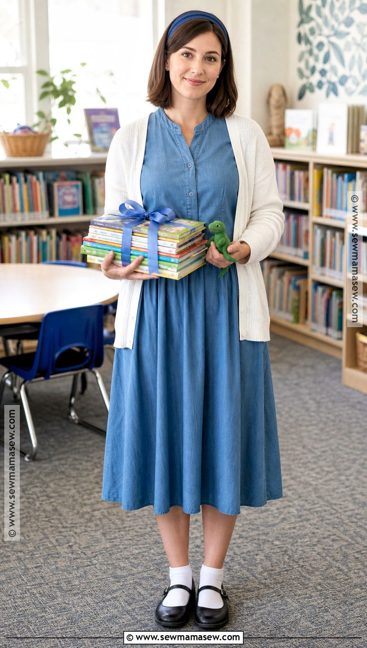 Matilda Costume With Blue Dress And Books - 30 teacher book character costumes