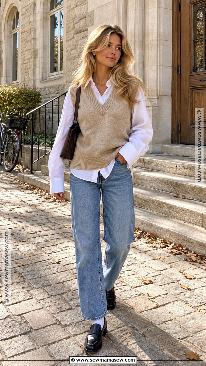 Matilda Djerf Sweater Vest And White Shirt Outfit - 20 matilda djerf style fall ideas