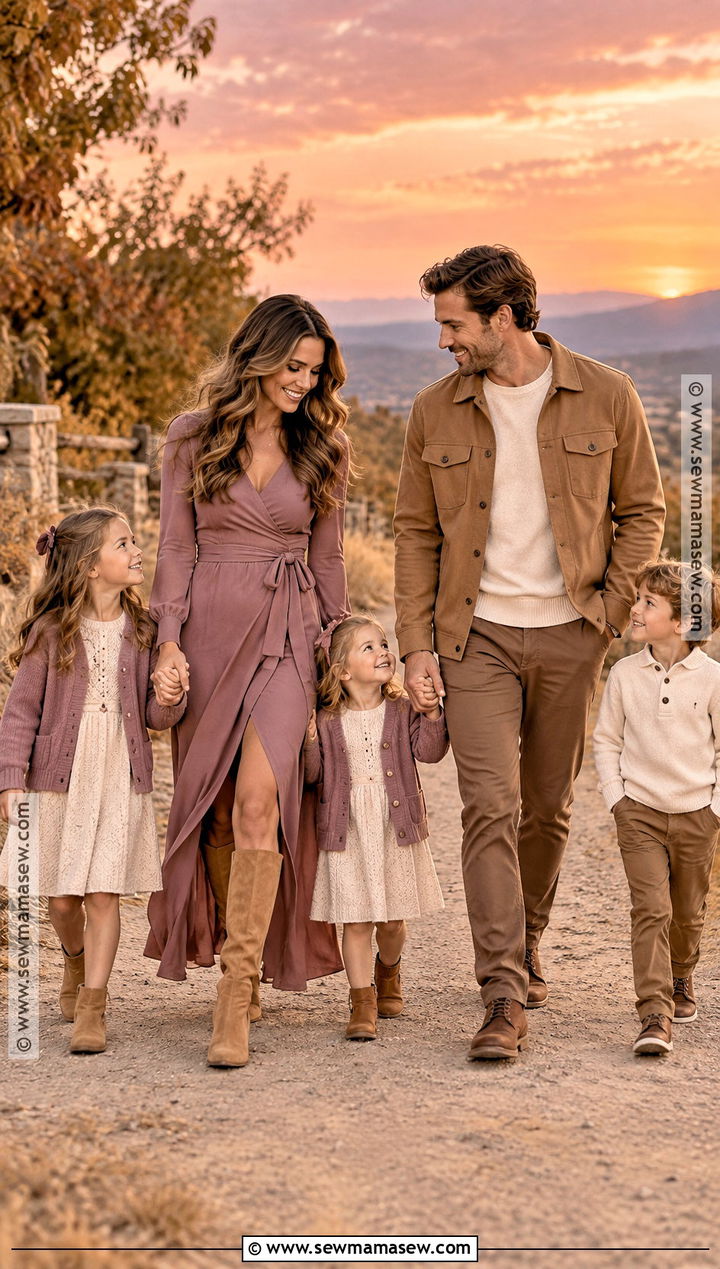 Mauve And Camel Fall Sunset Family Outfits - 15 fall sunset family pictures outfits