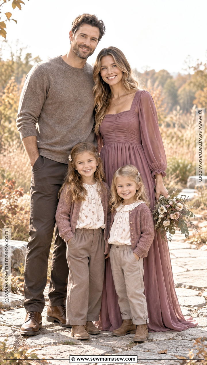 Mauve And Taupe Fall Family Outfit - 20 Fall Photoshoot Family Outfits