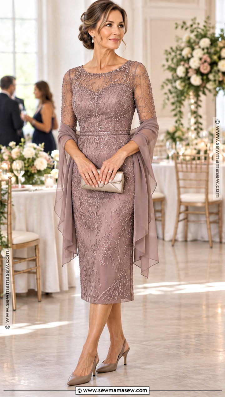 Mauve Beaded Mother Of The Groom Sheath Dress - 20 mother of the groom dresses over 30 fall