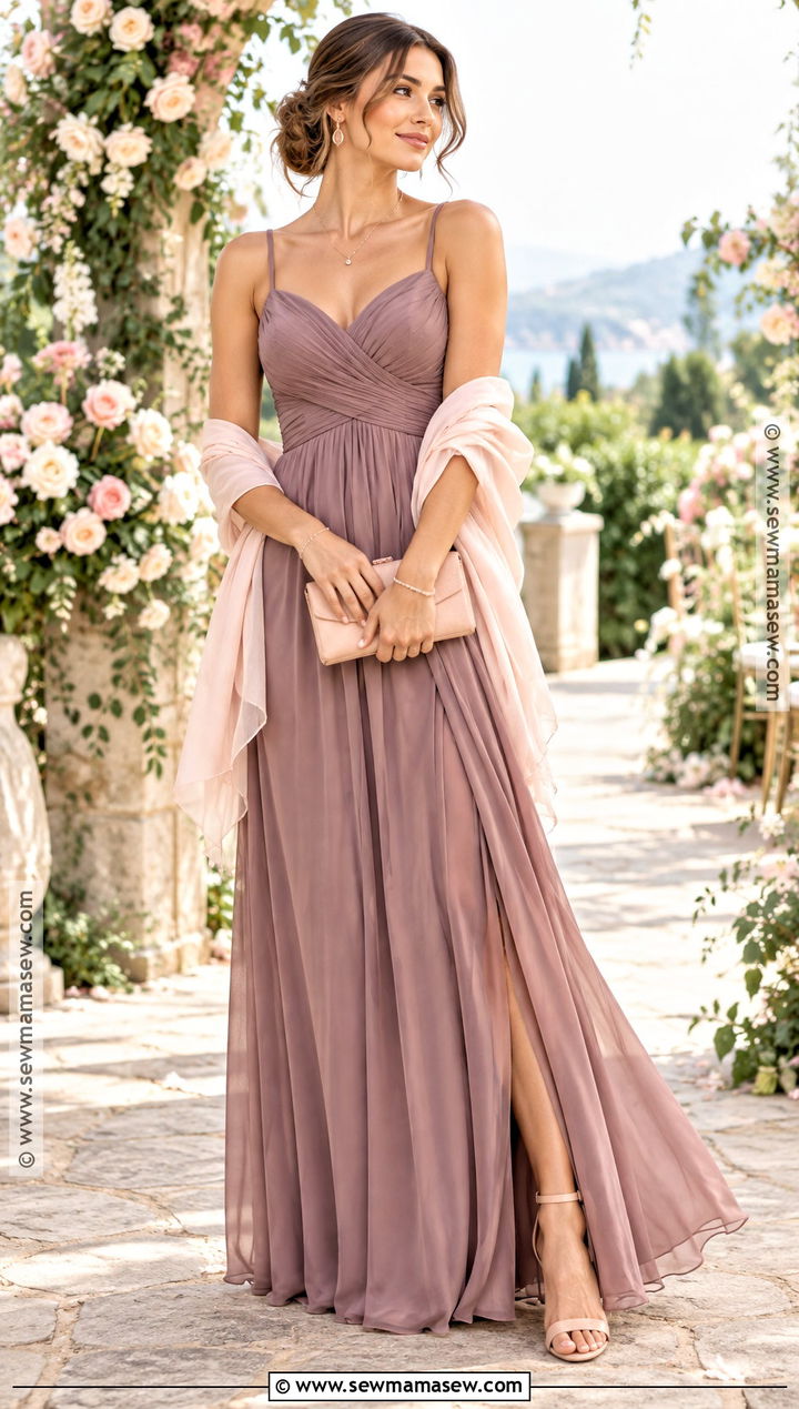 Mauve Bridesmaid Dress With Blush Chiffon Wrap - 15 Bridesmaid Shawls And Wraps Fall Ideas