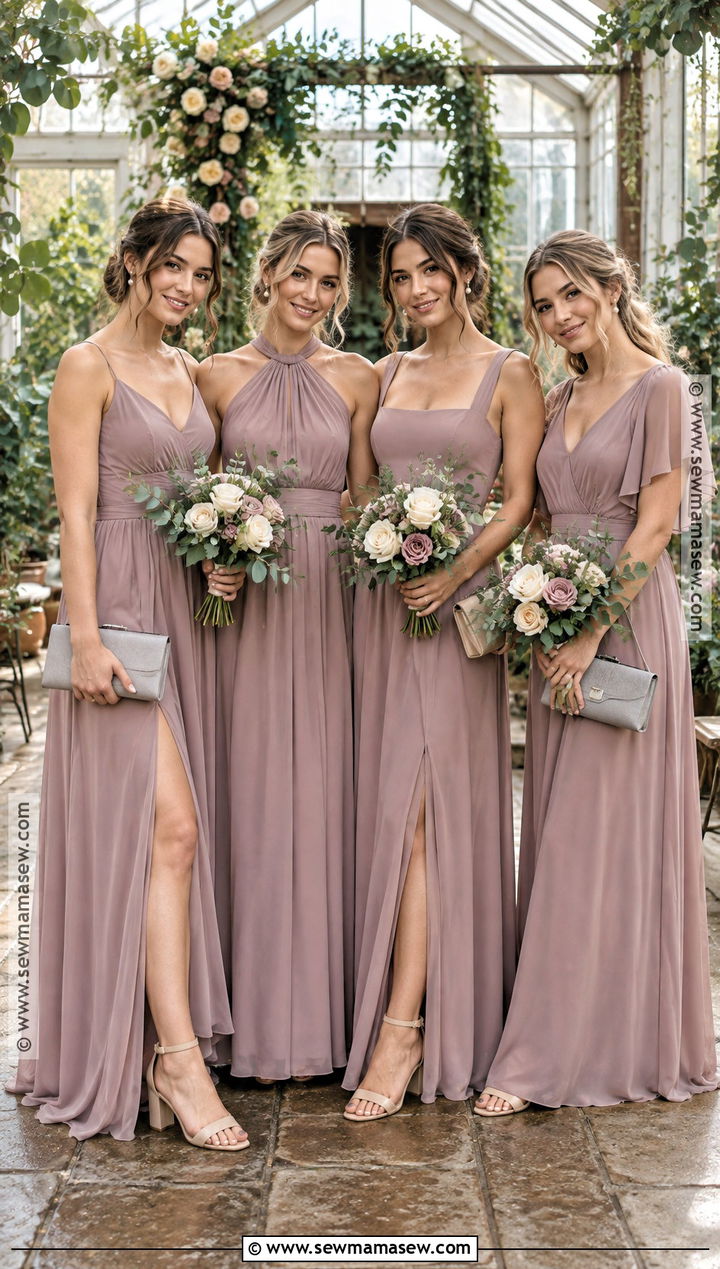 Mauve Bridesmaid Dresses With Eucalyptus Greenery - 20 wedding color schemes fall september bridesmaid dresses