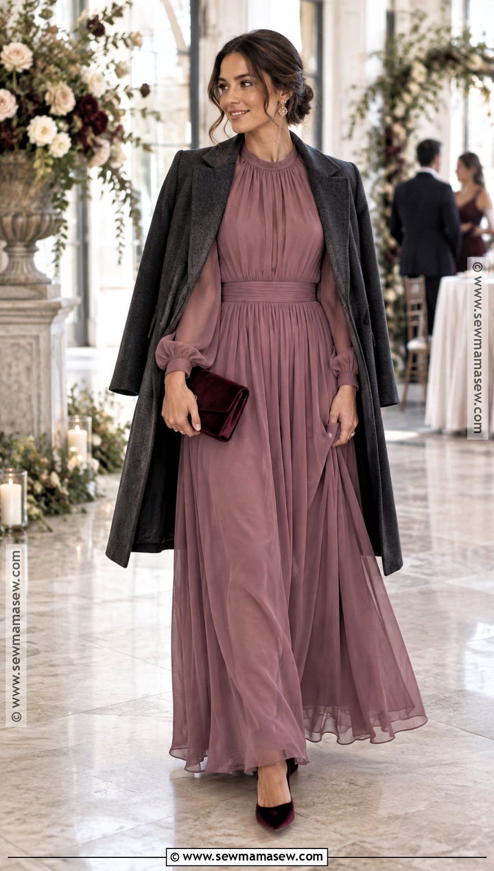 Mauve Chiffon Maxi Dress For A November Wedding - 25 november wedding guest outfits