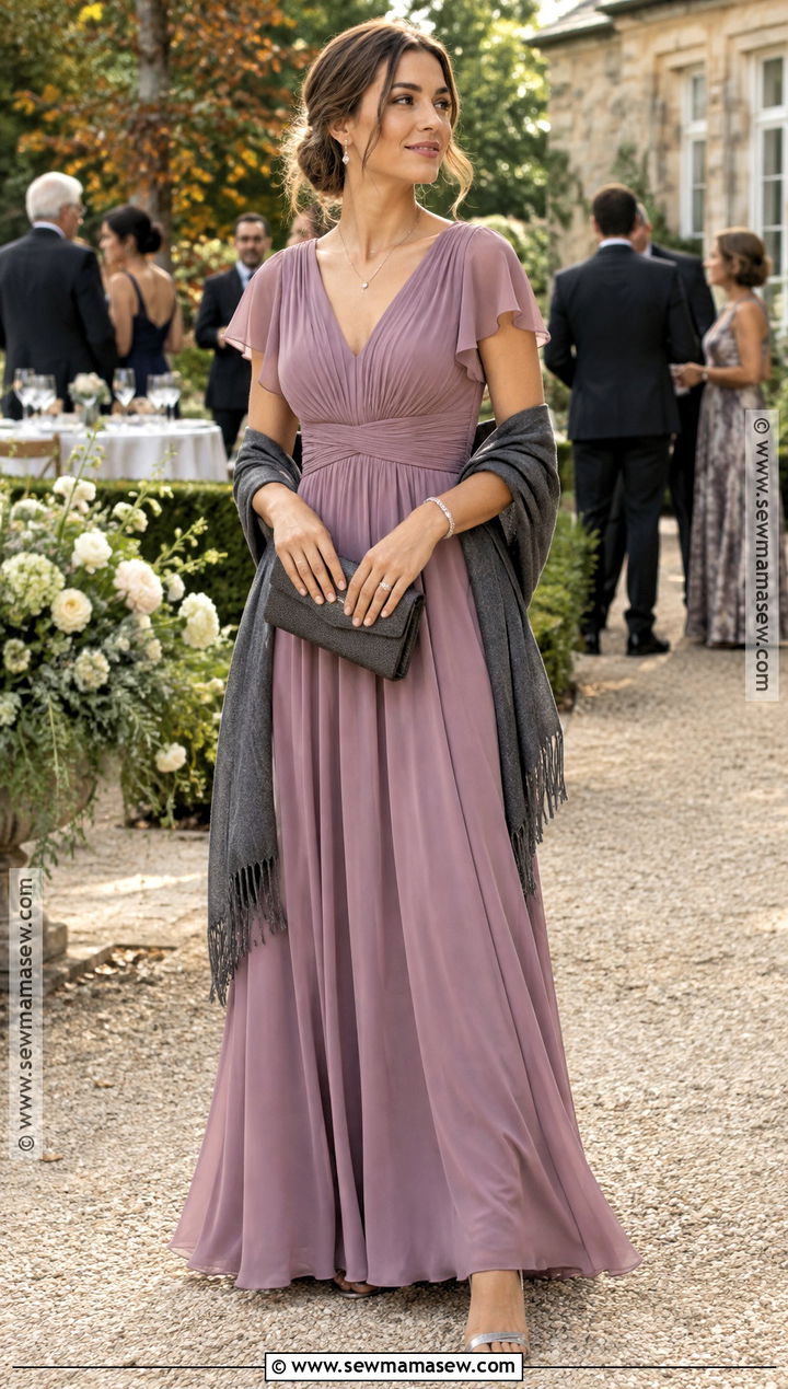 Mauve Chiffon Maxi Fall Wedding Look - 20 fall wedding looks