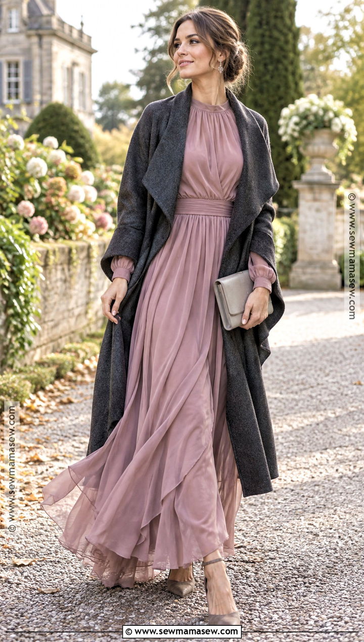 Mauve Chiffon Maxi October Wedding Guest Outfit - 20 fall wedding guest outfit october ideas