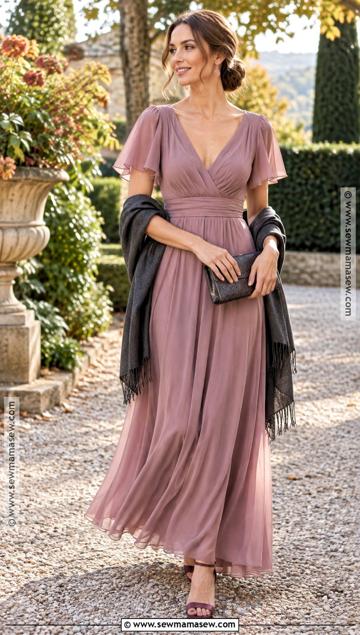 Mauve Chiffon Maxi Wedding Guest Dress - 20 wedding dresses guest fall