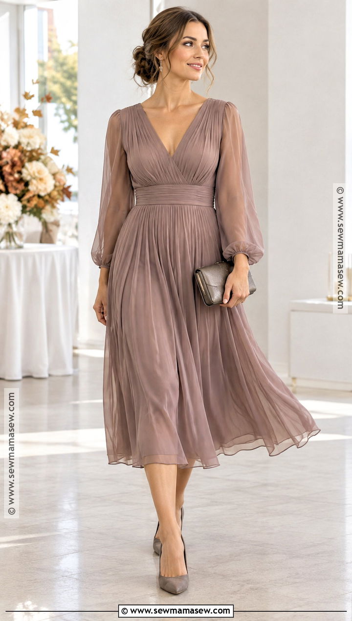 Mauve Chiffon Midi Dress - 20 fall party dresses for women