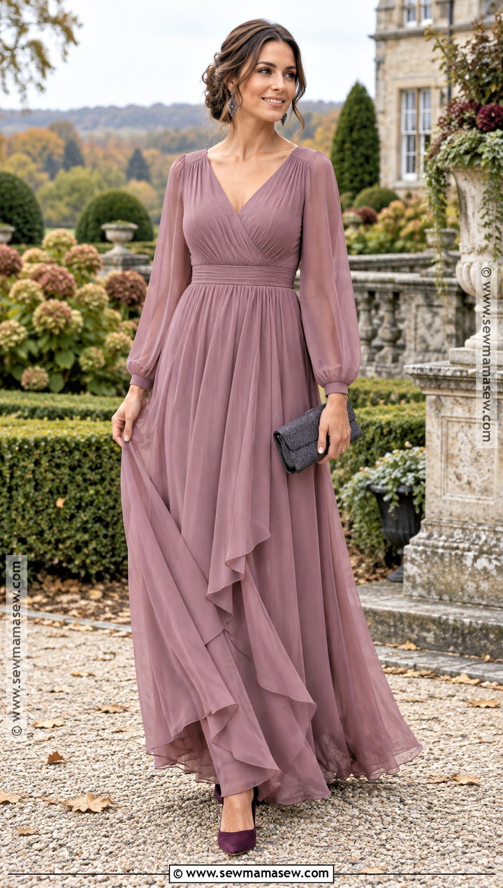 Mauve Chiffon October Wedding Guest Dress - 15 Dresses For October Wedding Guest