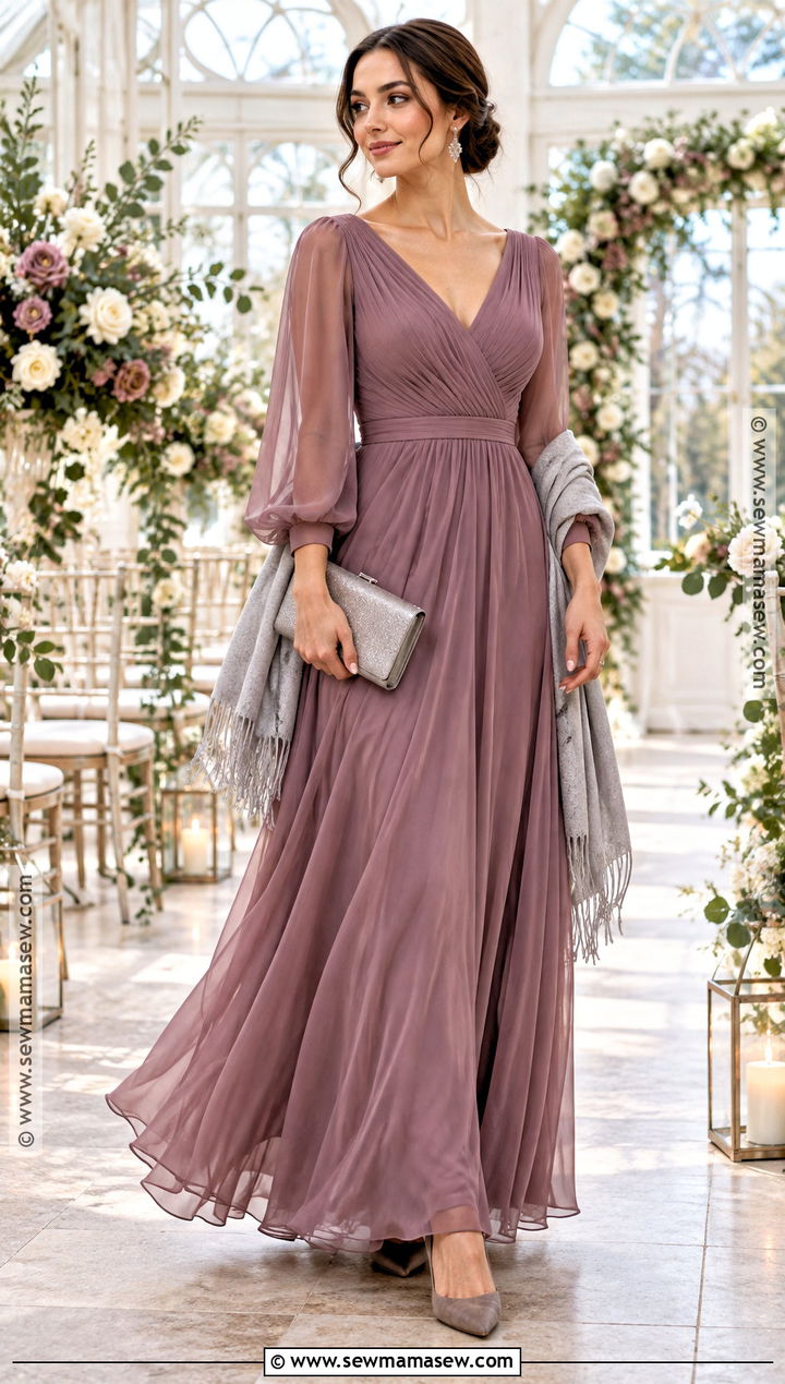 Mauve Chiffon Sleeve October Wedding Dress - 25 october wedding dresses