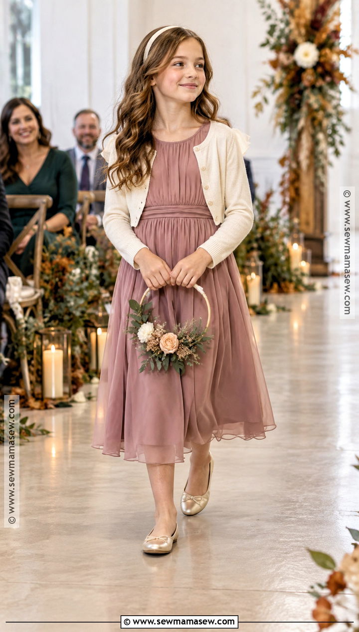 Mauve Chiffon Tea Length Flower Girl Dress - 20 Fall Wedding Flower Girl Dresses
