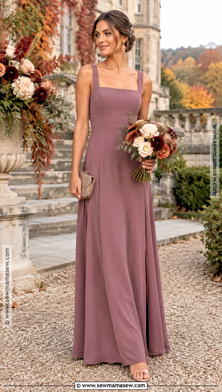 Mauve Crepe Bridesmaid Dress - 20 fall wedding colors bridesmaid dresses