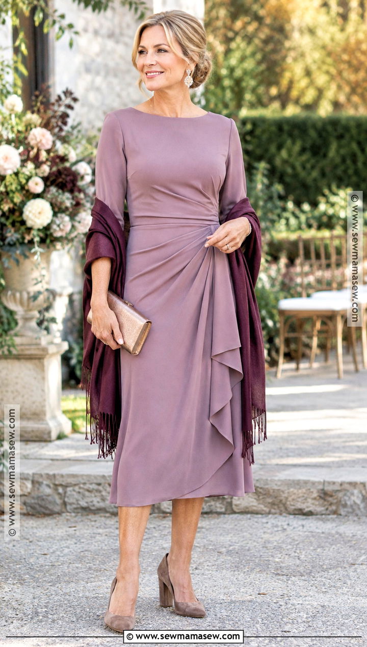 Mauve Draped Mother of the Bride Dress - 20 mother of the bride dresses fall outdoor