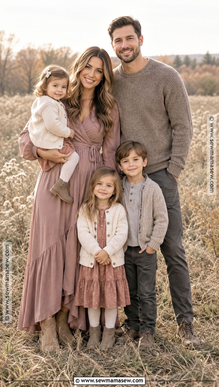 Mauve Dress And Taupe Family Outfit - 15 boho fall family photos outfits