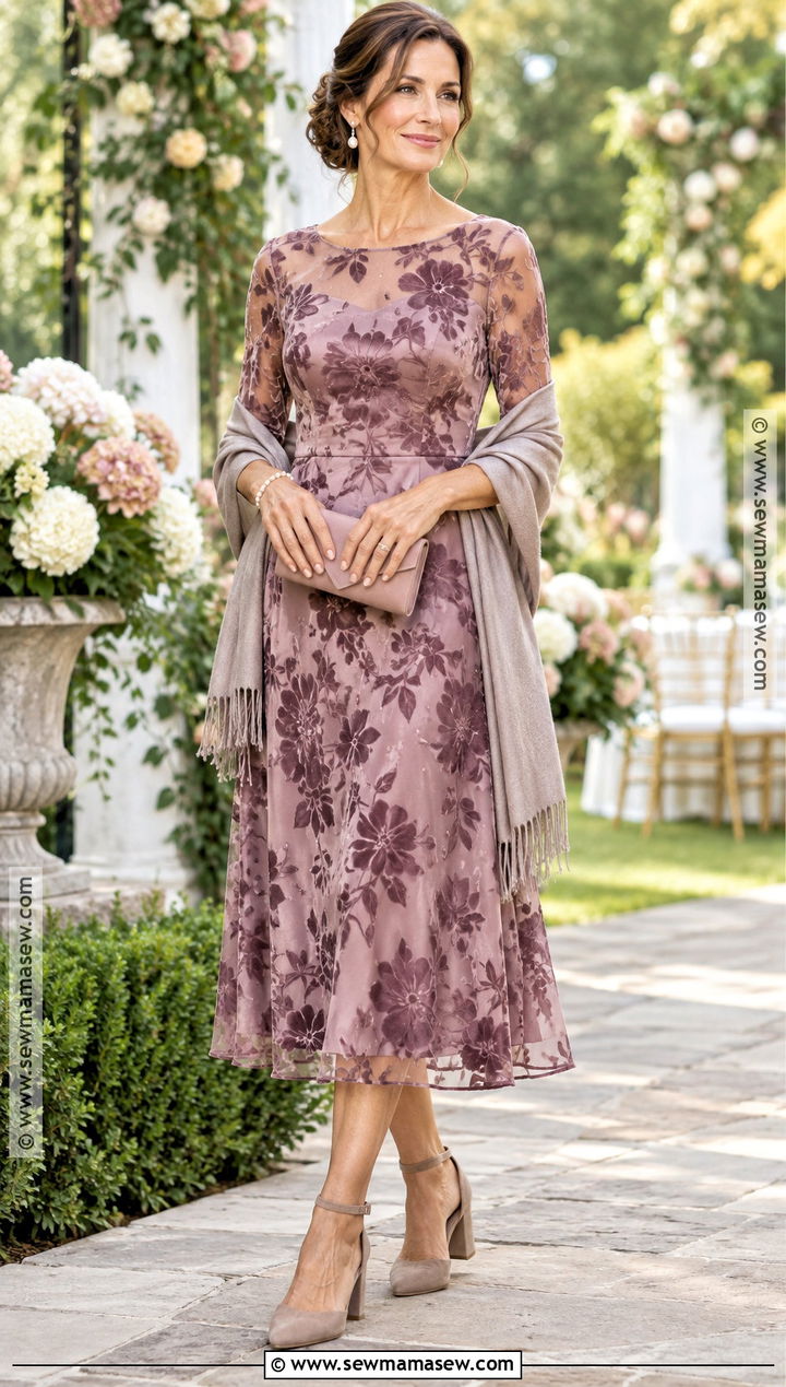 Mauve Floral Burnout Mother of the Groom Dress - 15 mother of the groom fall dresses