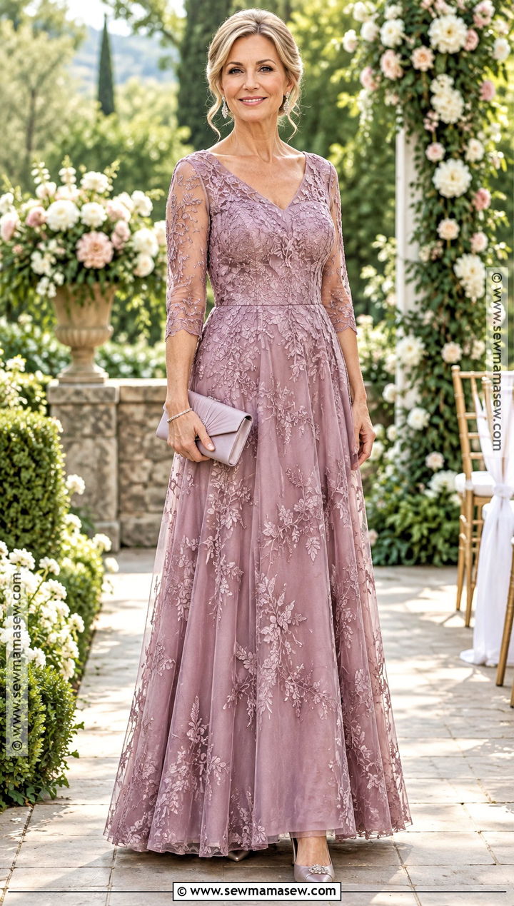 Mauve Floral Embroidered Mother Of The Bride Gown - 20 mother of the bride dresses long fall