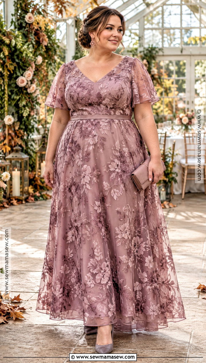 Mauve Floral Plus Size Mother of the Bride Dress - 20 mother of the bride dresses plus size fall